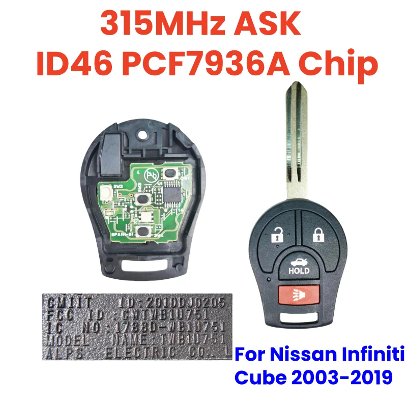 Peter-key CWTWB1U751 315MHz ASK Original Remote Control Key 4 Button For Nissan Infiniti Cube 2003-2019 ID46 PCF7936A Chip