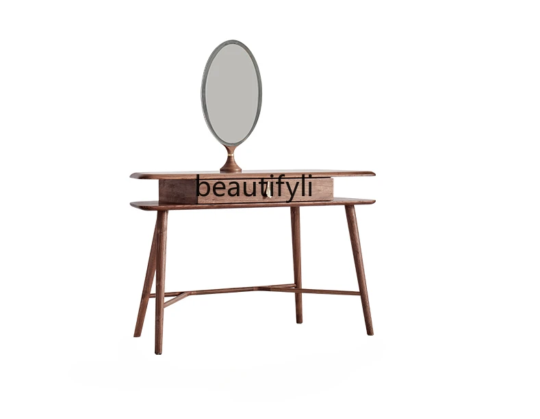 

North America Black Walnut Wooden Dressing Table Solid Wood Bedroom Modern Minimalist Small Apartment Light Luxury Makeup Table