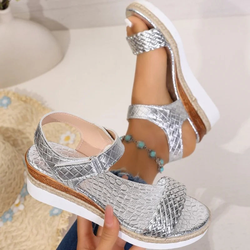 Women Woven One Strap Espadrille Wedge Sandals,Open Toe Buckle Ankle Strap Platform Shoes, Boho Thick Sole Platform Sandals