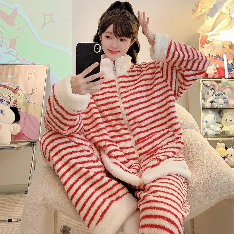 

Pjs Set Women's Pajama Set Women's Warm Winter Pajamas Fashionable Home Clothes Pajamas Cute and Soft Pajama Set Zipper Cardigan