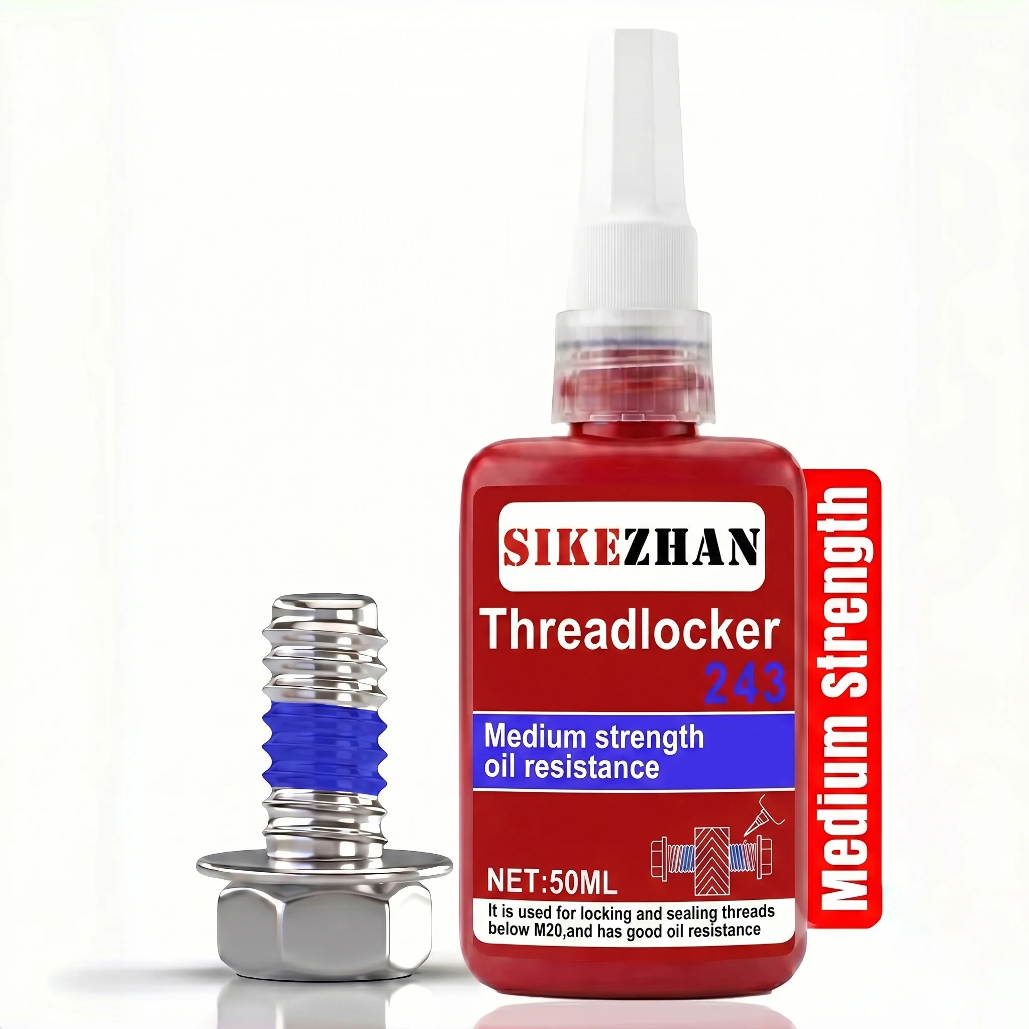 SIKEZHAN Blue 243 Threadlocker Medium Strength Metal Glue for Nuts Bolts Fasteners Anti Loosening Corrosion Resistant Compound
