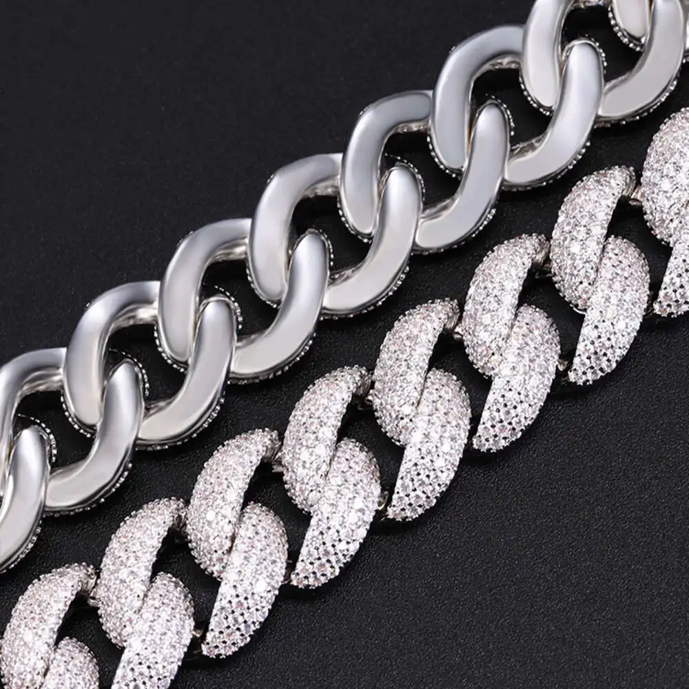 Miami Gold Plated Sterling 925 Silver 17mm Wide Gra Moissanite Iced Out Cuban Link Chain for Mens Hiphop Jewelry