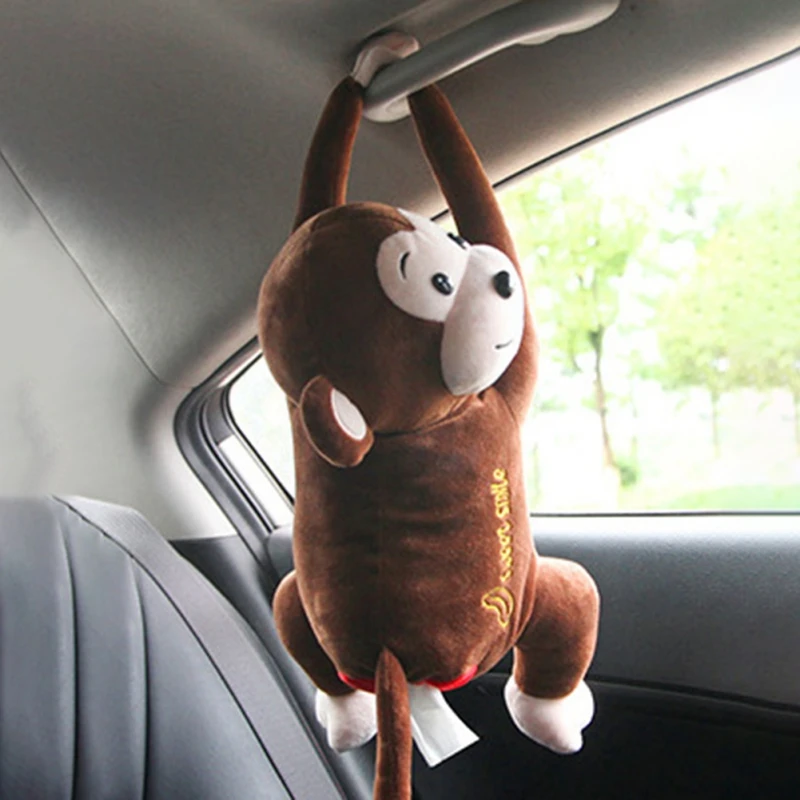 Cute Cartoon Monkey Doll Tissue Box Creative Car Tissue Box Short Plush Tissue Box Holder for Car Armrest Box Seat Tissue Box