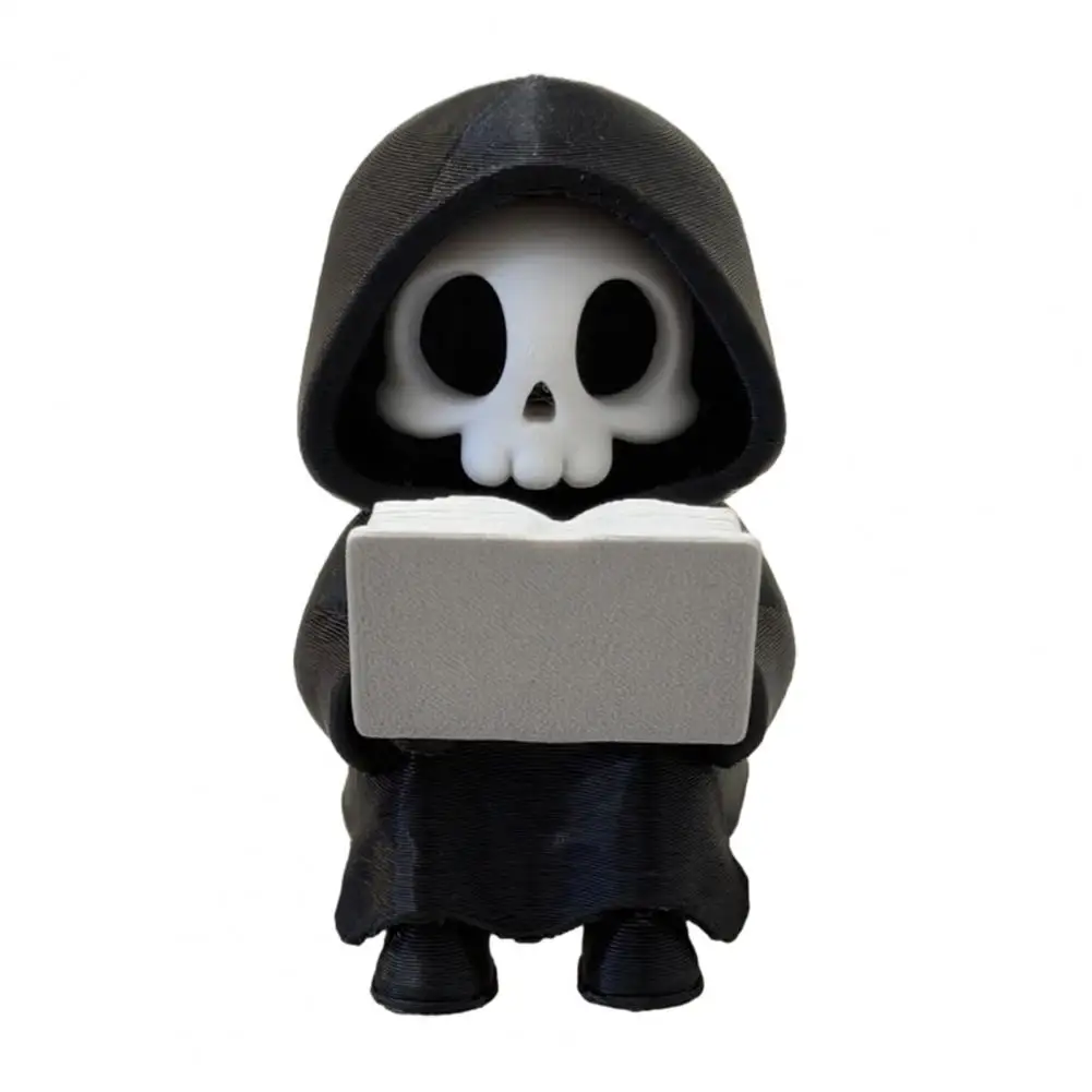 Grim Reaper Reading Figurine, Mini Skull Grim Reaper Statue, Cute Gothic Skeleton Ornament Halloween Home Desk Decor