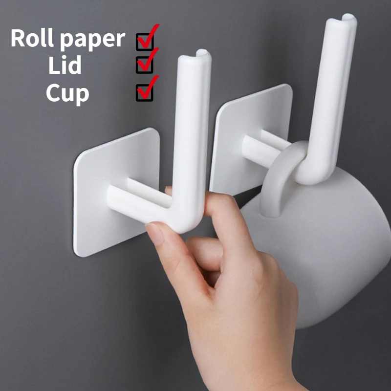 1/2 Piece L Shaped Hole Free Hook Wall Mount Roll Holder Bathroom Kitchen Storage Rack for Coats Hat Bags Cups