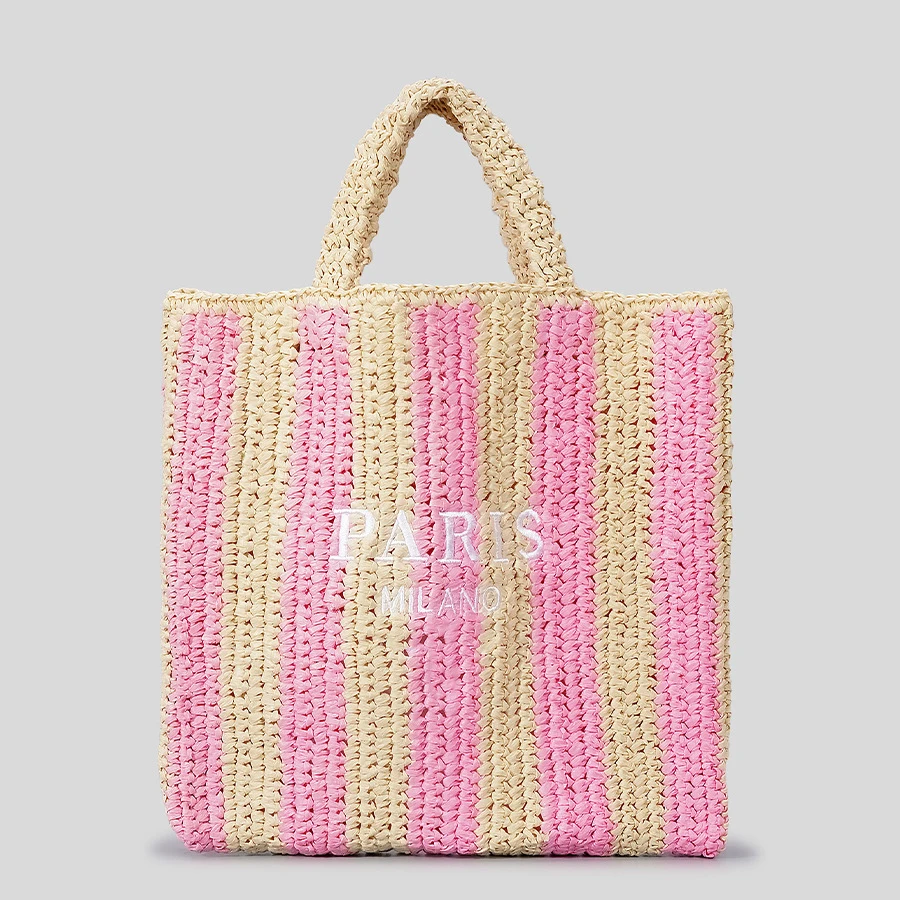 

Woven Designer Bags for Women Handbags Summer Striped Straw Bag Candy Color Travel Beach Bag 2024 Handmade Paper Rope Tote Bag