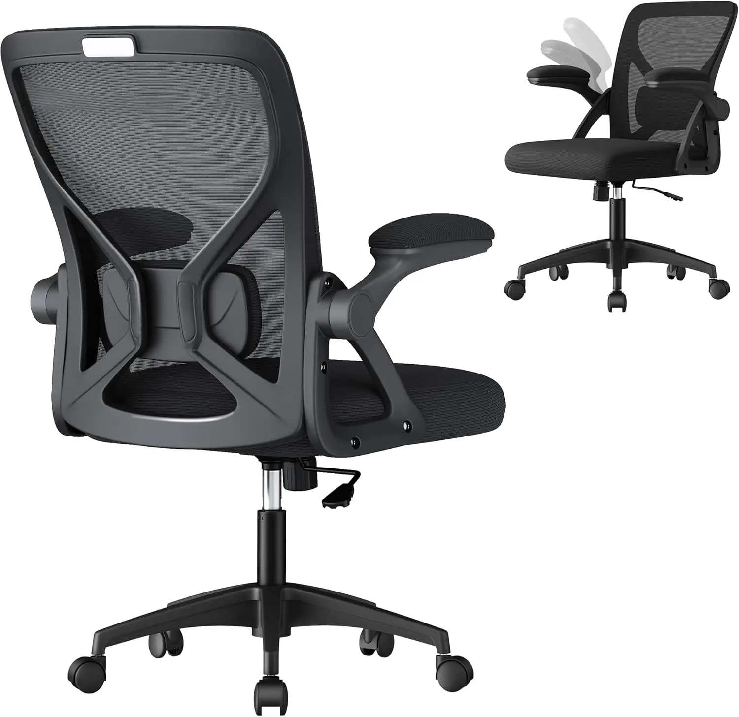 

Comfortable Mesh Office Chair with Adjustable Lumbar, Reclining Back, Flip-Up Arms, Wide Seat, Black