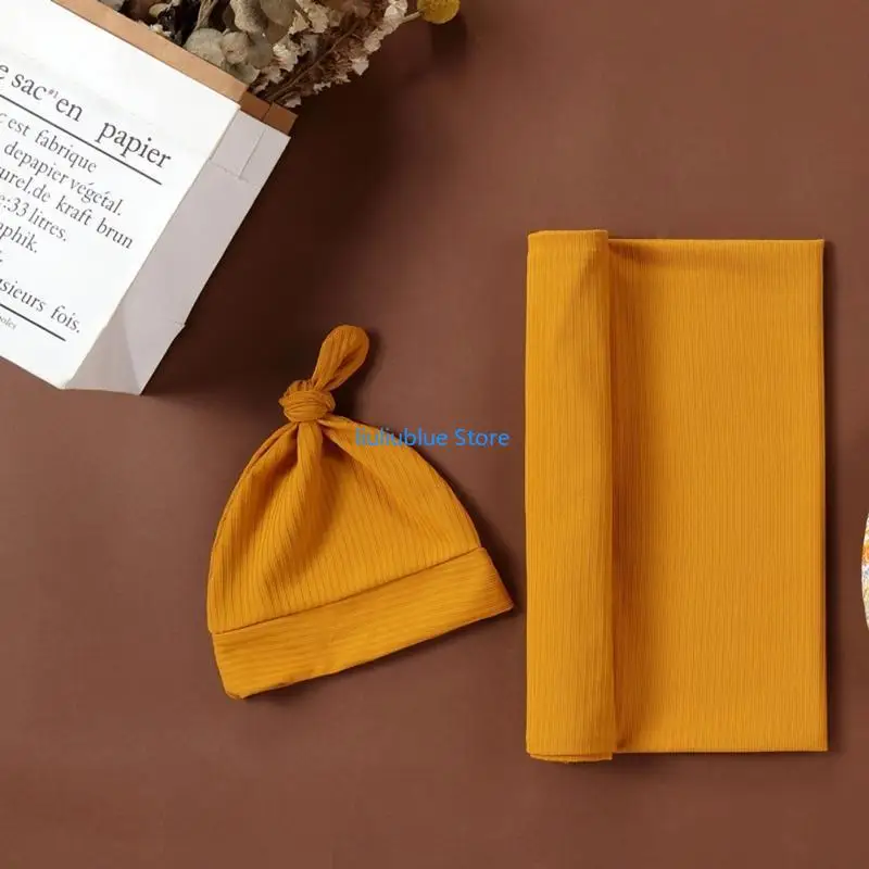 الوليد الطفل القطن قماط منشفة ملفوفة مع عقال قبعة 2 قطعة/المجموعة لحديثي الولادة طفل الفتيات الفتيان التصوير الدعائم هدية 62CF