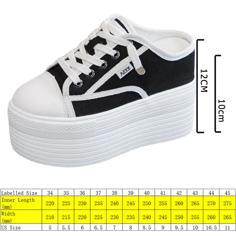 Fujin 10cm 12cm Canvas Casual Fashion Chunky Sneakers Mules Sandals Breathable Platform Wedge Hidden Heels Slipper Women Shoes