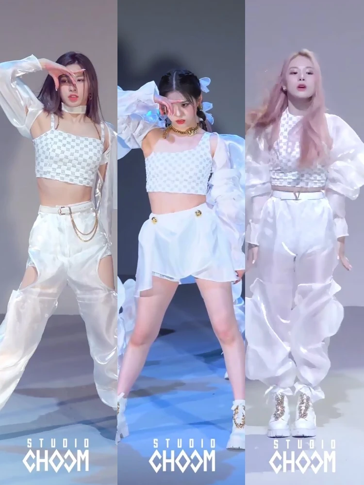 White Stage Performance Suit for Women's Dance Group NMIXX Jazz Dance Performance Costume Korean Style Polyester Material