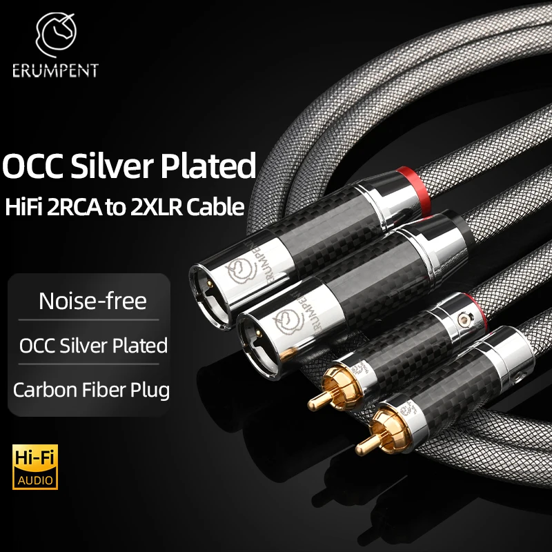 

ERUMPENT HiFi 2RCA to 2XLR Audio Cable OCC Silver Plated 3Pin XLR Female to RCA Male Cable For Speaker Amplifier Patch Cable