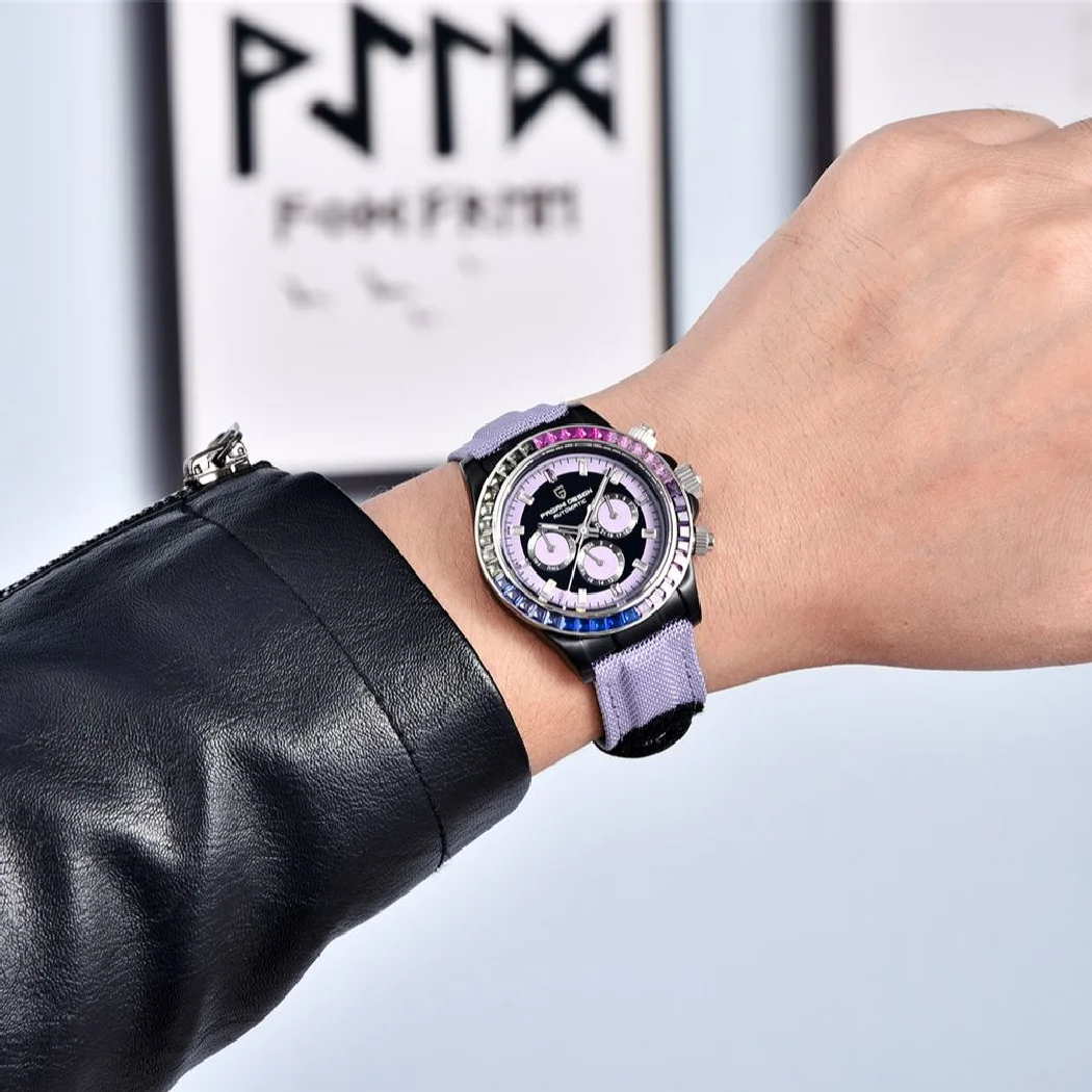 PAGANI DESIGN Novo Rainbow Gem Circle Cronógrafo Automático Relógio Para Homens Relógio De Pulso Mecânico homens Relógio De Vidro De Safira