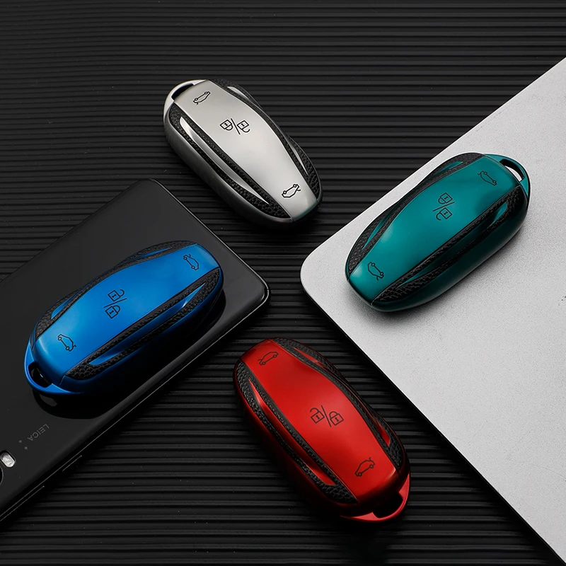 Leather TPU Car Smart Key Cover Case Fob for Tesla Model X Model S Model 3 Model Y Key Shell Bag Holder Protector Accessories