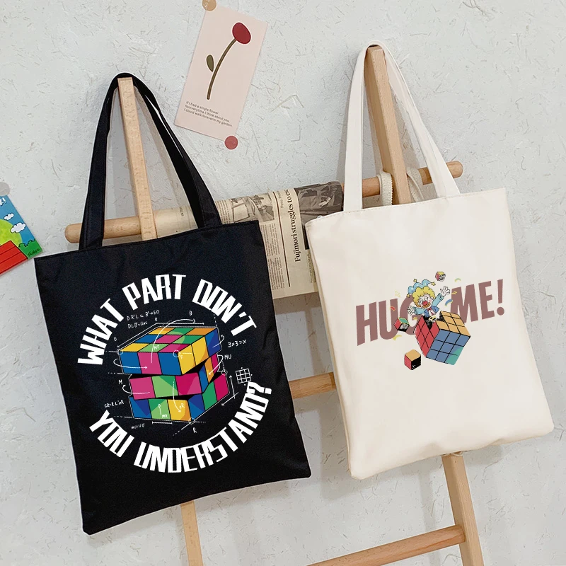 

Magic Cube Math Formula Style Black Canvas Bag, Women's Single Shoulder Large Capacity Student Bag,Multi functional Shopping Bag