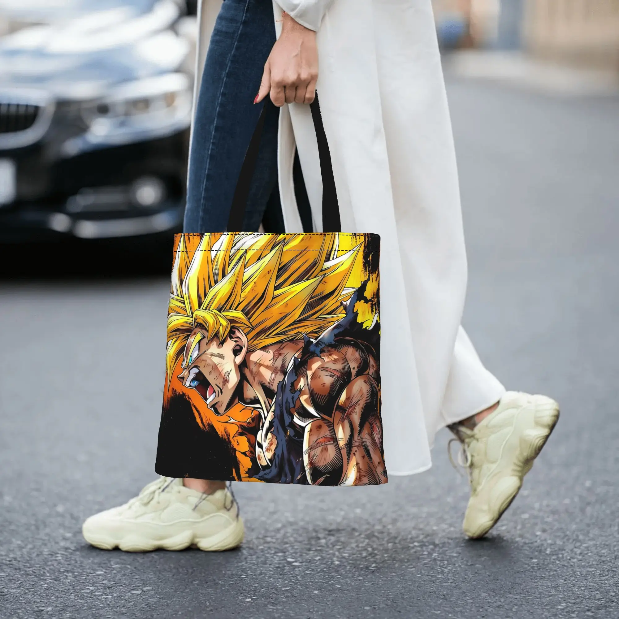 Customized Dragon Ball theme Goku  Women's Bag Campus Handbag Large Capacity  Canvas Tote Bag Foldable Chic Pattern