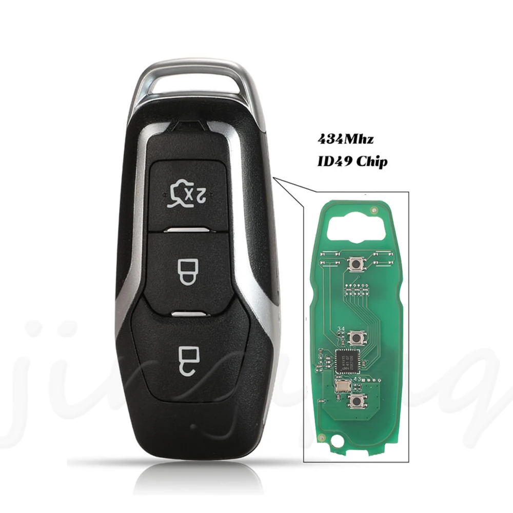 

jingyuqin 434Mhz ID49 Full Smart Remote Key For Ford Mondeo 2.0T Kuga Mustang 2015- Edge Keyless Go Car Styling 3BTN Silver Tape