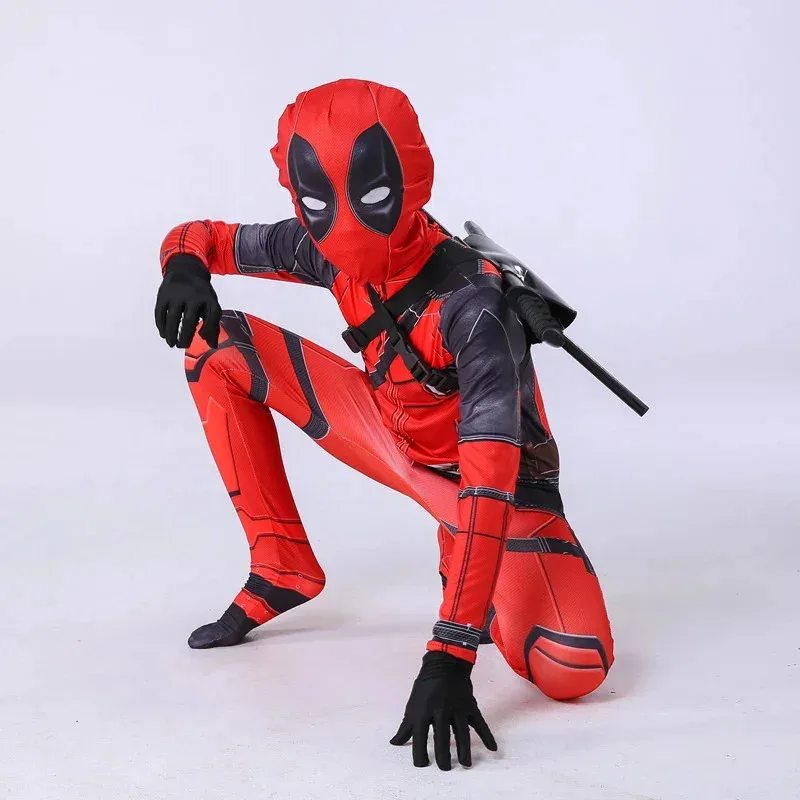 Deadpool Cosplay Kids Mask Suit Jumpsuit Superhero Bodysuit Halloween Party Spider Man Costume Adult Children Outfits
