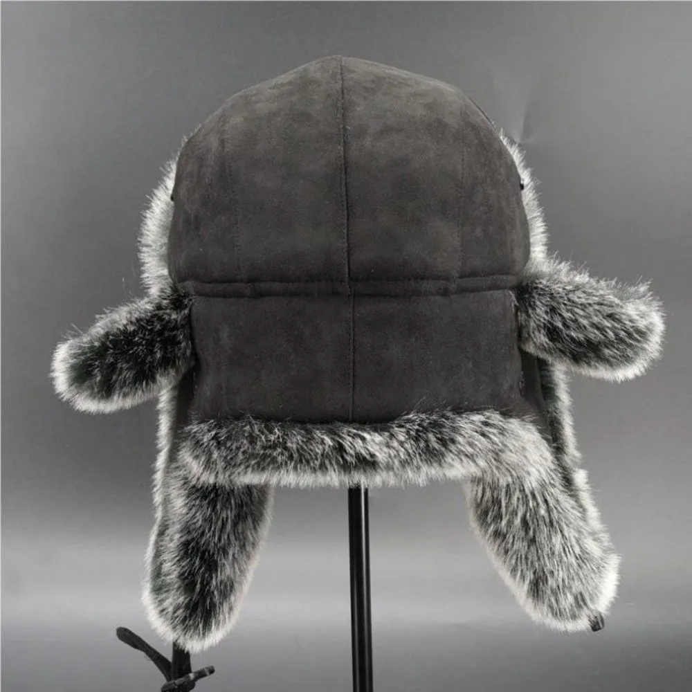 Atmungsaktiver Wildlederstoff, Herren-Lei-Feng-Mütze, dicke Kunstfell-Ohrschutzmütze, warme, mit Fleece gefütterte, kältebeständige Mütze zum Skifahren. – Detail 11