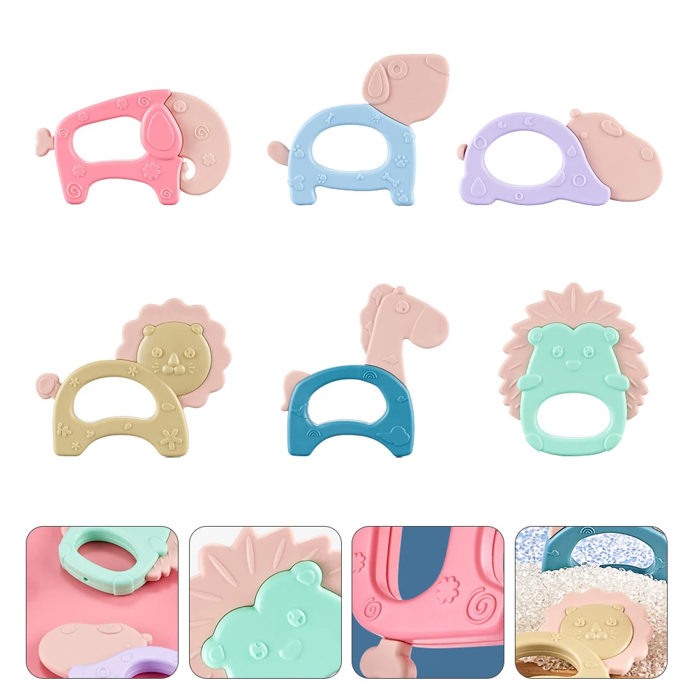 Lot de 6 hochets de dentition pour bébé, forme animale, couleurs vives, à saisir facilement pour nouveau-nés, outil apaisant pour la dentition, hochet polyvalent