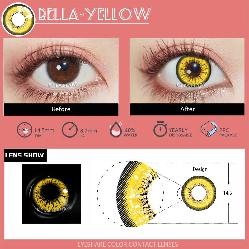 EYESHARE 2pcs Colored Contact Lenses Colorful Contact Lenses Anime Cosplay Contact Eye Lenses Halloween Beauty Makeup Color Lens