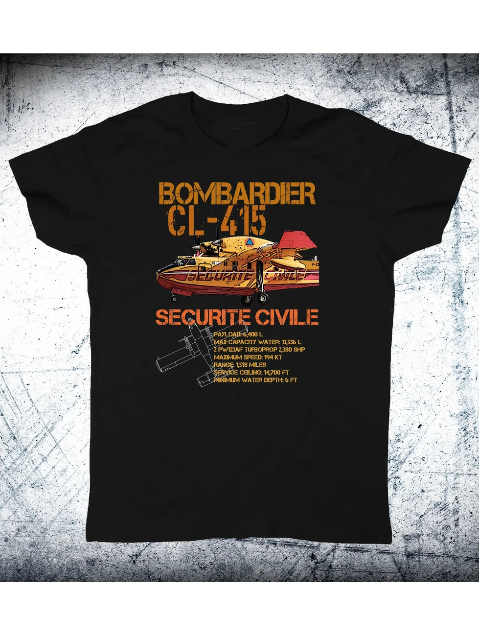 Securite Civile Ordnance CL-415 Seaplane T-Shirt. Premium Cotton Short Sleeve O-Neck Mens T Shirt New S-3XL
