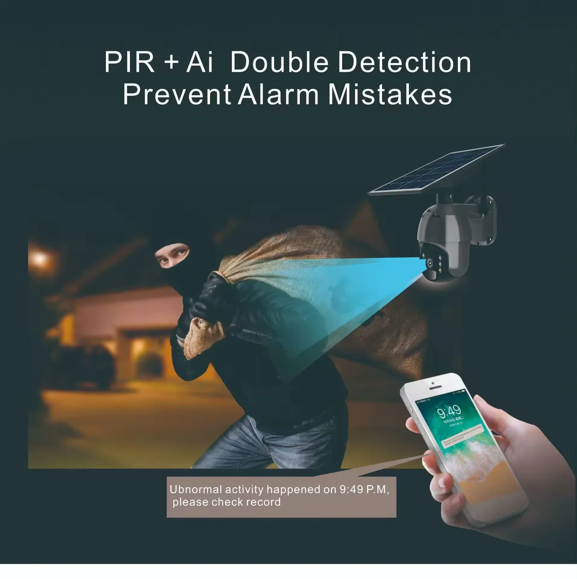 تعمل بالطاقة الشمسية بطارية في الهواء الطلق اللاسلكية 4G بطاقة Sim واي فاي كاميرا PIR AI كشف كاميرا Ptz الأمن