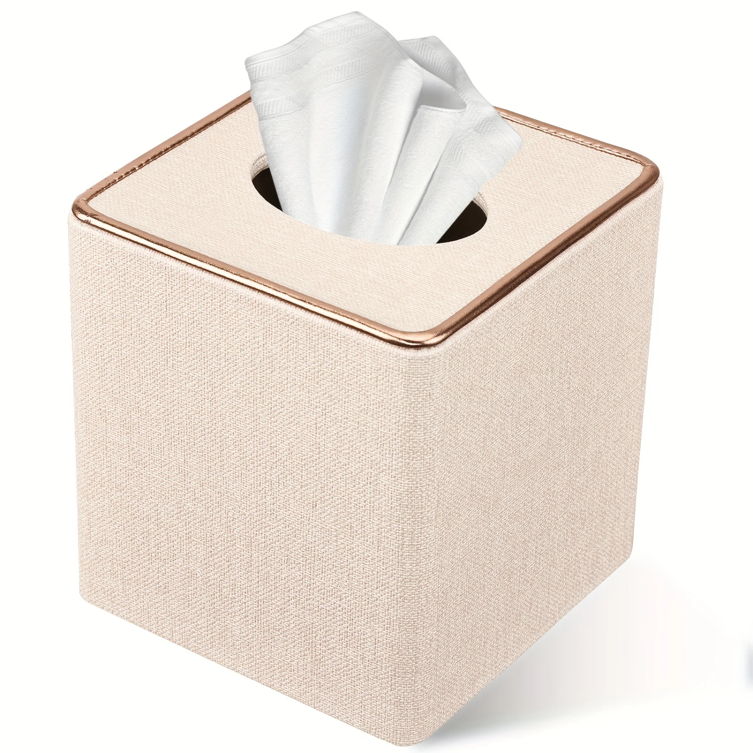 1pc Luxurious Golden Edge Square Pearl White Tissue Box - Conveniently Holds Tissues, Smoothly Draws Paper for Easy Access - Pre