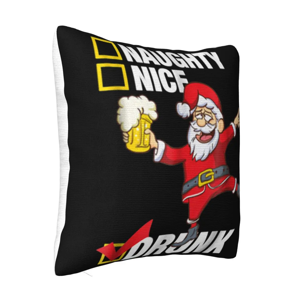 Pretty Drunk Santa With Beer Not Naughty Or Nice Christmas Slogan Cartoon Character Rap Pillow Case