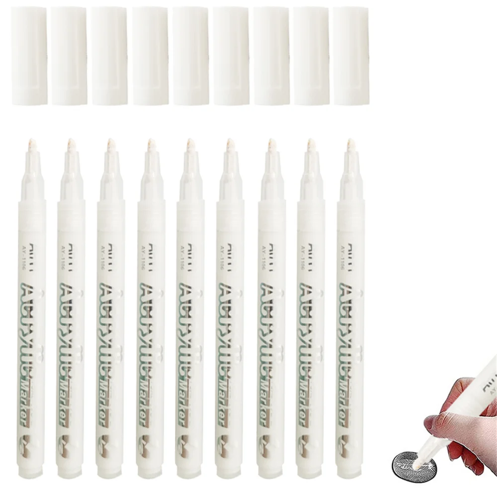 3/5/9 PCS Waterproof Metal Marker Permanent White Paint Pen Washing Art Painting Graffiti Pens Fabric Wood Leather Marker Pens