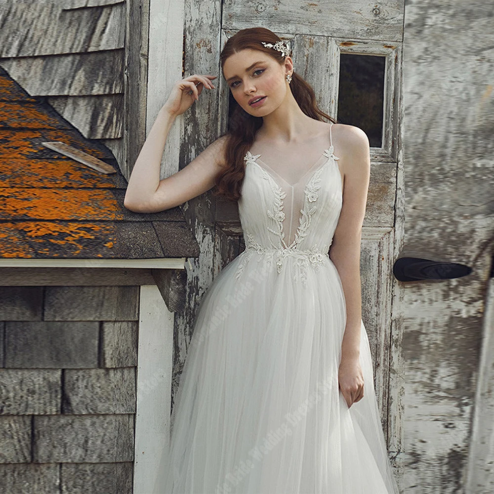 Vestidos De novia con cuello en V para mujer, ropa Popular sin mangas, hasta el fregado, De princesa, elegante, para banquete, 2024