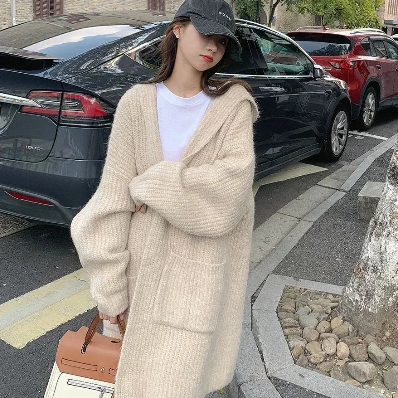 Women\'s Sweater Cardigan Knit Tops for Woman Long V-neck Streetwear Jumper 90s Vintage Tall Crochet Korean Luxury Winter 2024