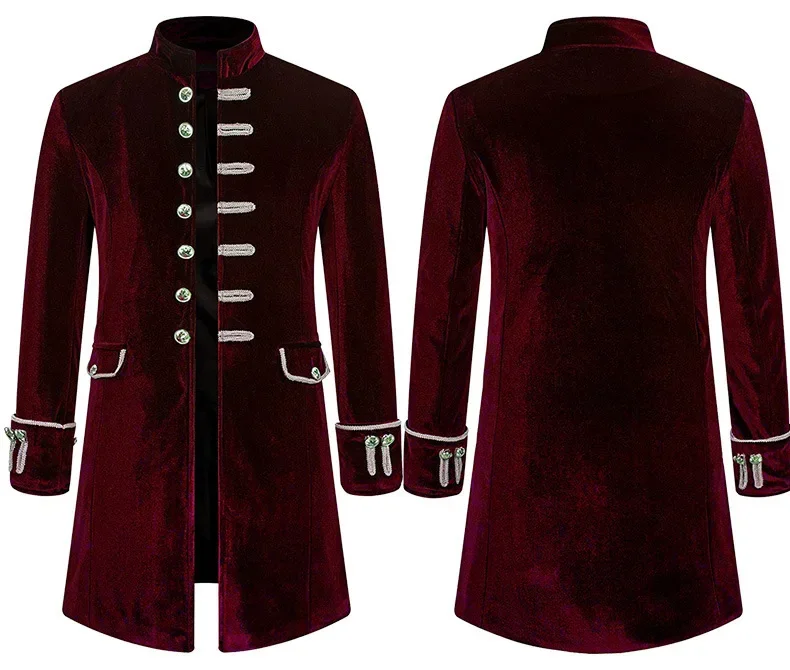 Mittelalterliches Piraten-Cosplay-Kostüm Herren Samt Gothic Steampunk Viktorianischer Frack Jacke Bühnenshow Blazer Karnevalskostüm – Detail 5