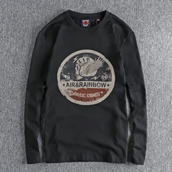 Autumn New American Retro Long Sleeve O-neck Skull Printed T-shirt Men's Fashion 100% Cotton Washed Casual Youth Bottoming Tops