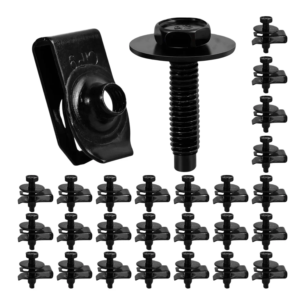 مجموعة تثبيت أجزاء جسم السيارة 50 قطعة 1/4 مشابك U-Nut مع مسامير رأس سداسية لإصلاح وتجميع آمن للسيارات