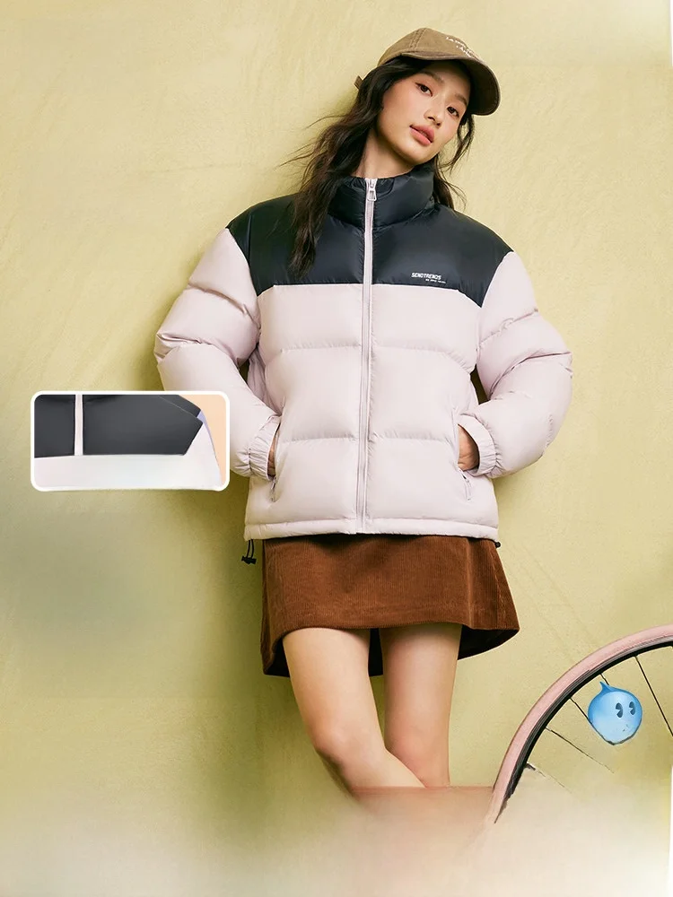 

Snow Flng 2026 Spring New Couple ort Thiened Warm Stand Collar Sports Puffer Jaet Polyester Fiber Du down Filling