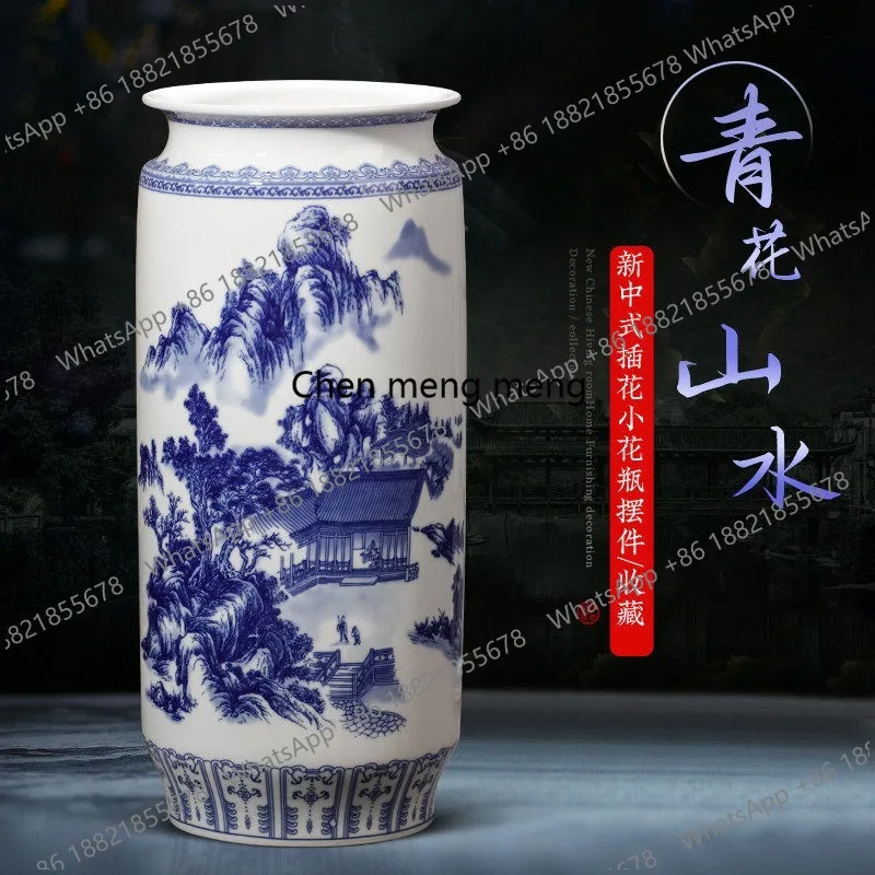 Ceramics Blue and White Porcelain Vase Chinese Living Room Entrance Fugui Bamboo Hydroponic Vase Ornament Flower Arrangement