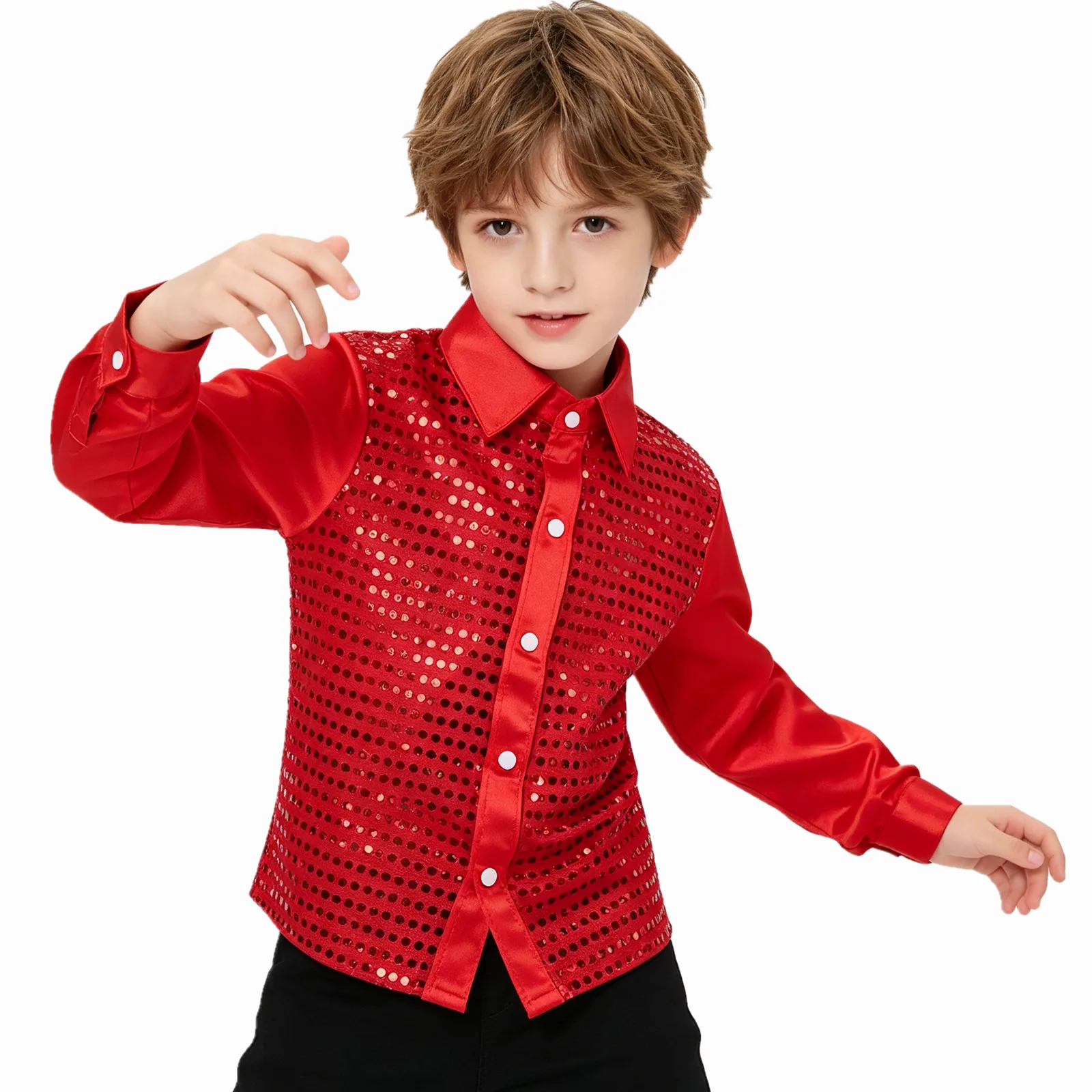 Boys Glittery Sequined Choir Jazz Ballroom Dance Shirt Hip Hop Jacket Tops Street 70s Disco Party Dance Performance Costumes