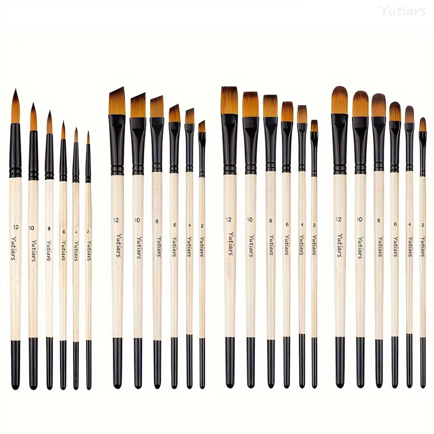 6pcs Professional Paint Brushes Set Soft Nylon Filbert Angular Flat Round Pointed Tips for Watercolor Oil Acrylic Painting