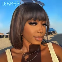 Lekker-peluca de cabello humano 100% para mujer, peluca de cabello brasileño Remy sin pegamento, color rubio, corta y recta, con flequillo, 8 pulgadas