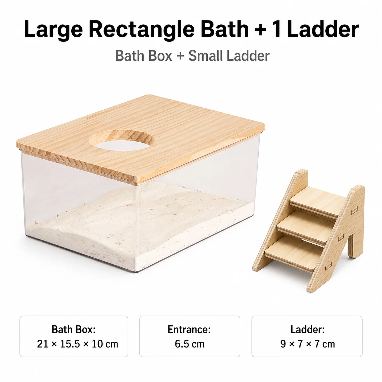 Caixa Transparente para Banho de Areia de Hamster com Tampa de Madeira, Recipiente de Canto/Quadrado para Escavação e Higiene para Hamster Anão e Gerbil