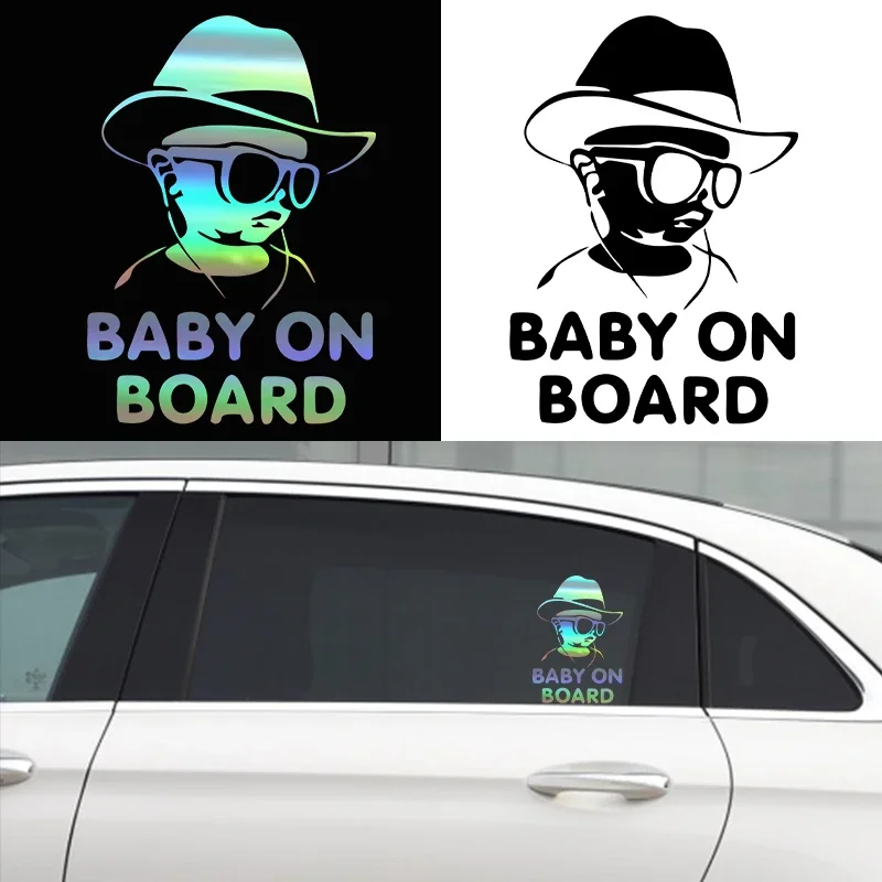 G081 Car Sticker Drop Shipping Baby On Board Funny Reflective Sunglasses Child Stickers and Decals Vinyl Car Styling