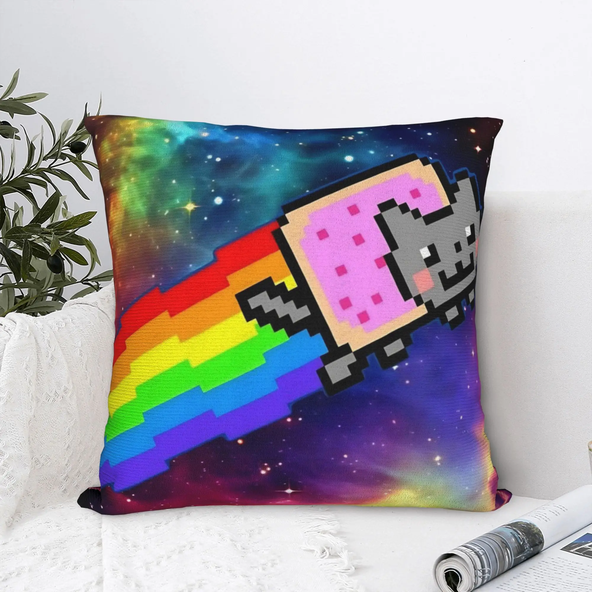 Nyan-Cats Rainbow Funny Game Pillowcase Soft Polyester Cushion Cover Decor Internet Meme Throw Pillow Case Cover Home Square