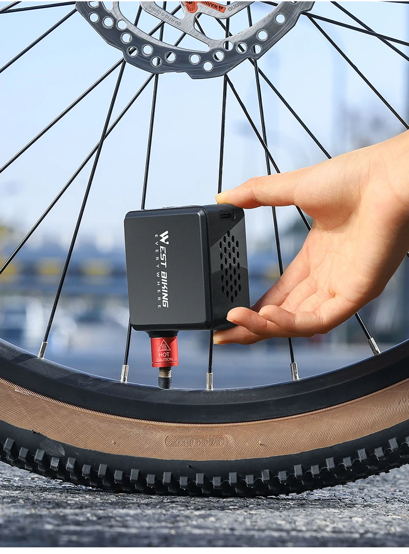 WEST BIKING 150PSI Elektrische Fahrradpumpe, Taschen-Mini-Luftkompressor mit Digitalanzeige für Fahrrad-, Auto- und Motorradreifen, FV AV – Detail 21