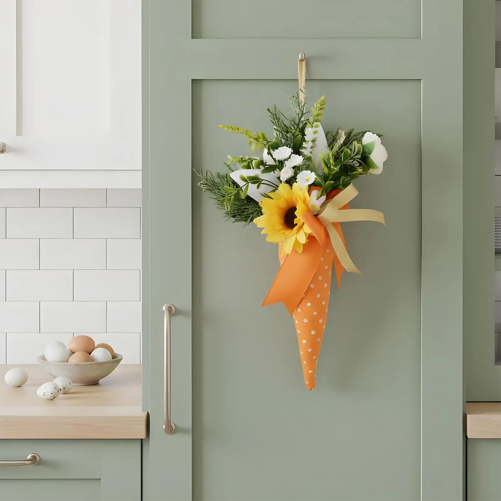 Easter Ornaments Spring Sunflower Carrot Bouquet Centerpiece Table Decor Holiday Indoor Outdoor for Home Front Door Window Party