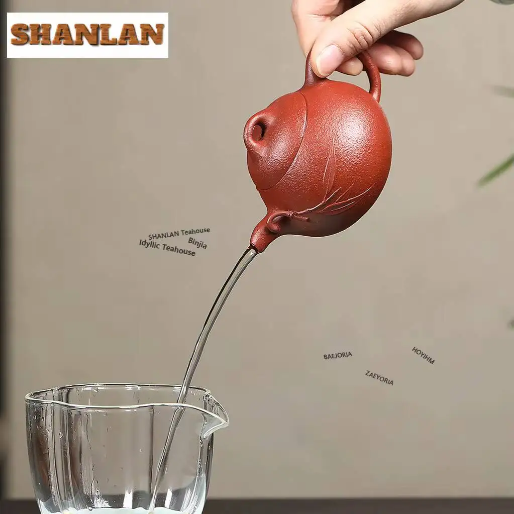 260ml Authentic Yixing Purple Clay Teapots Handmade Round Tile Pot Raw Ore Red Downhill Mud Kettle Zisha Tea Set Cha Ornaments