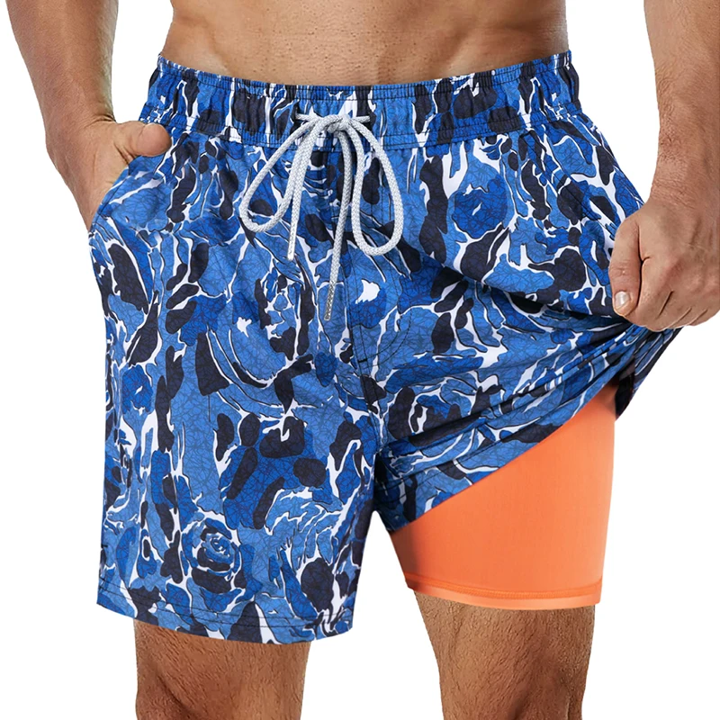 

SURFCUZ Mens Swimming Trunks with Compression Liner 2 in 1 Running Sport Workout Shorts Quick Dry Beach Swim Shorts for Men