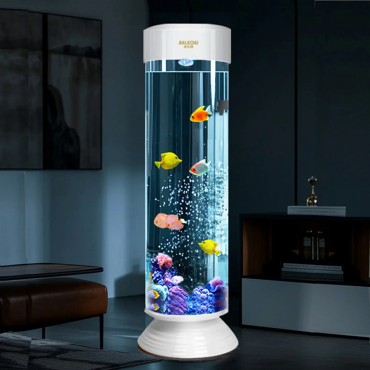 Fish tank living room small cylindrical floor-to-ceiling vertical acrylic water-free ecological round goldfish tank