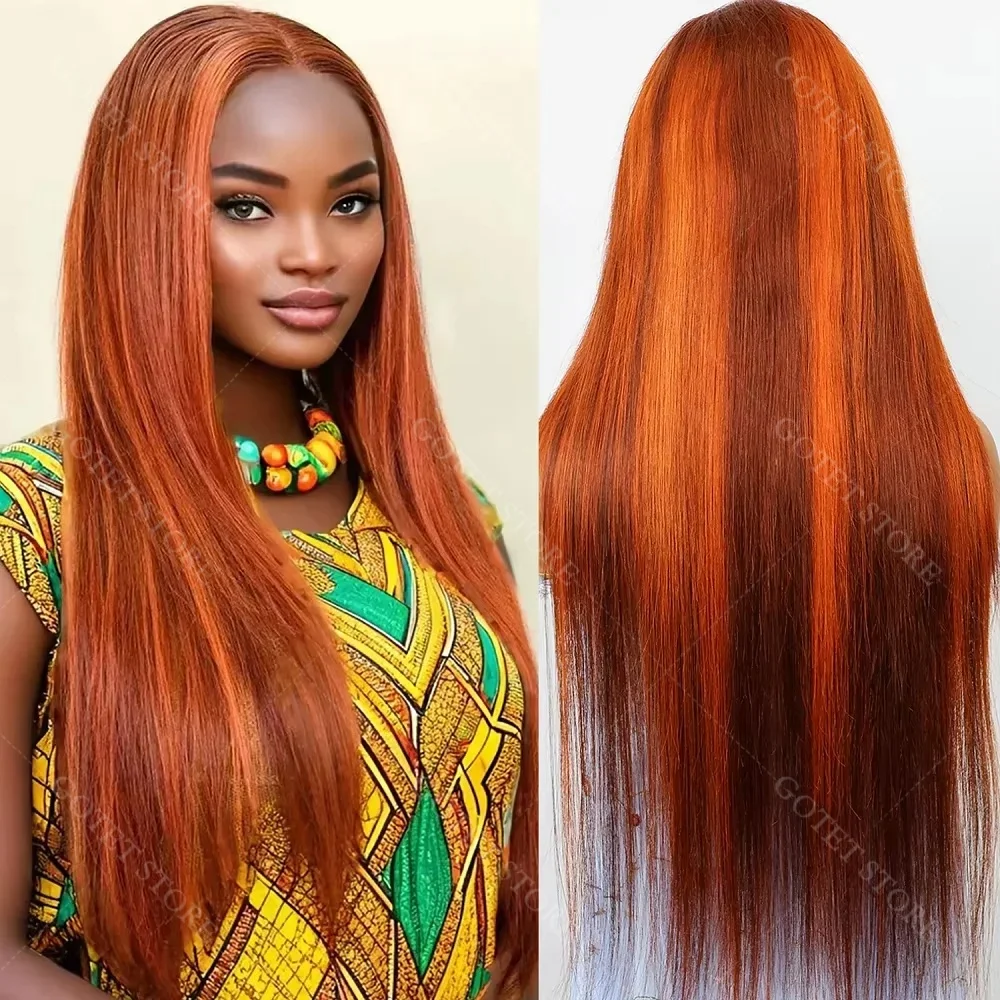Marrone Zenzero 5X5 Parrucche Anteriori Del Merletto Dei Capelli Umani Ombre Colore Arancione Parrucche Anteriori Del Merletto Dritto Dei Capelli Umani P4/350 Evidenziare I Capelli Umani