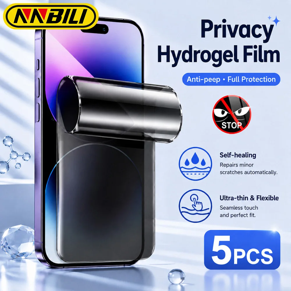 NNBILI 5er-Pack Anti-Spionage Hydrogel Displayschutzfolie, Sichtschutz, Geeignet für iPhone 17 16 15 14 13 12 11 Pro Max Hydrogel-Film