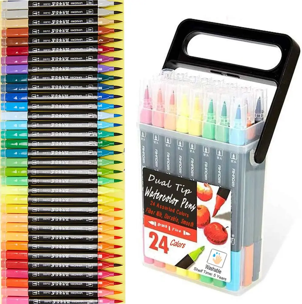 

Kids Washable Markers Set with Dual Tips and Portable Stand, 24 Colors for Art Drawing